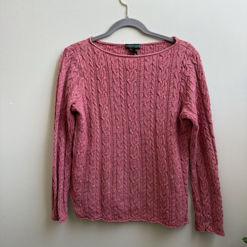 Lauren Ralph Lauren 100% Cotton Red Rose Boat Neck Cable-Knit Sweater Size M